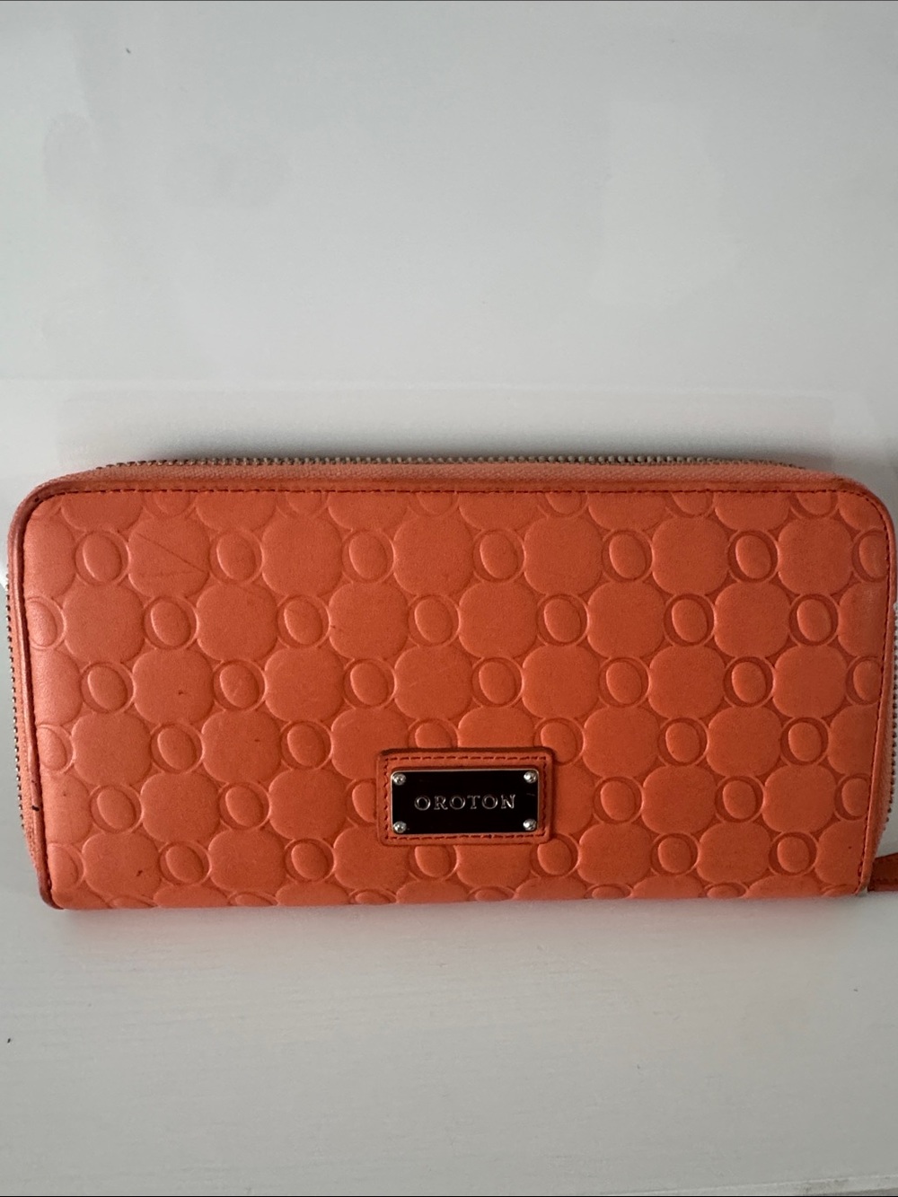 Oroton Coral Orange Quilted Zip-Around Wallet